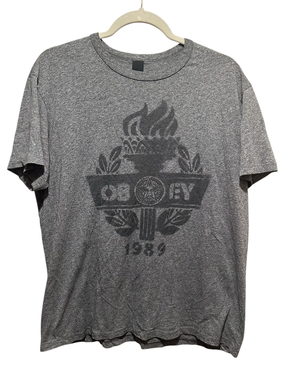 Obey Heather Gray Graphic Tee with Crest Logo Size XL